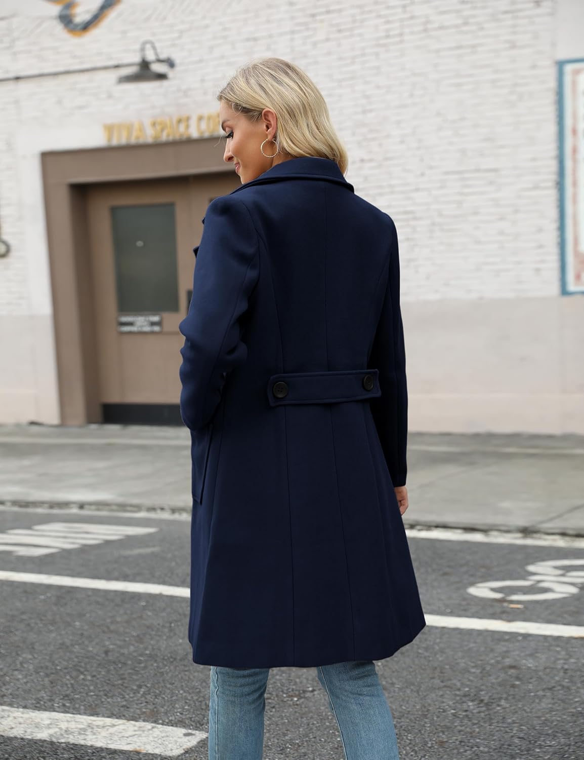 Bankeng Women Winter Wool Blend Camel Mid-Long Coat Notch Double-Breasted Lapel Jacket Outwear - Image 6