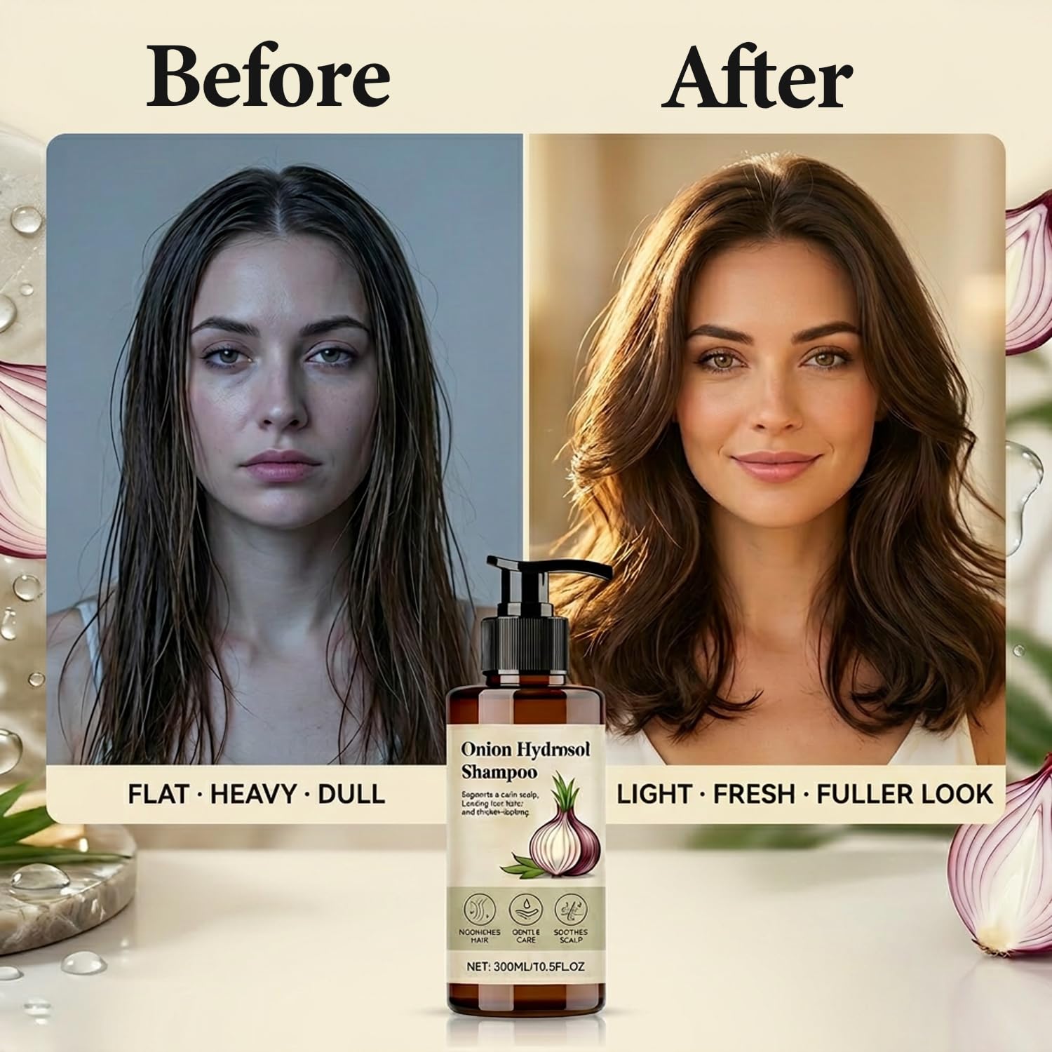 Onion Hydrosol Shampoo, Onion Shampoo for Hair Growth with Biotin & Rosemary, Botanical Scalp Care, Looking Hair for Women & Men