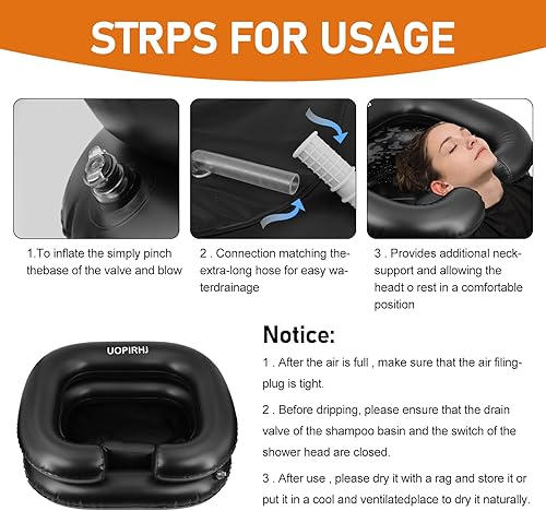 Miniatura 3 de UOPIRHJ Lavabo inflable portátil para lavar el cabello en cama, lavar el cabello en la cama con champú inflable. Lavabo de lavado de cabello para