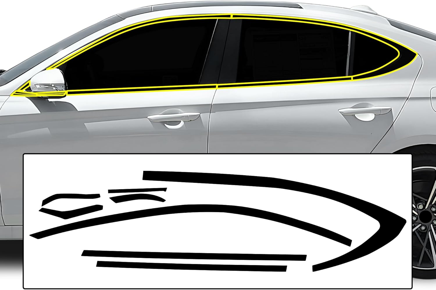 BOGAR TECH DESIGNS for Genesis G70 2019-2026 Side Window Chrome Delete – Precut Vinyl Trim Overlay, Gloss Black Blackout Appearance