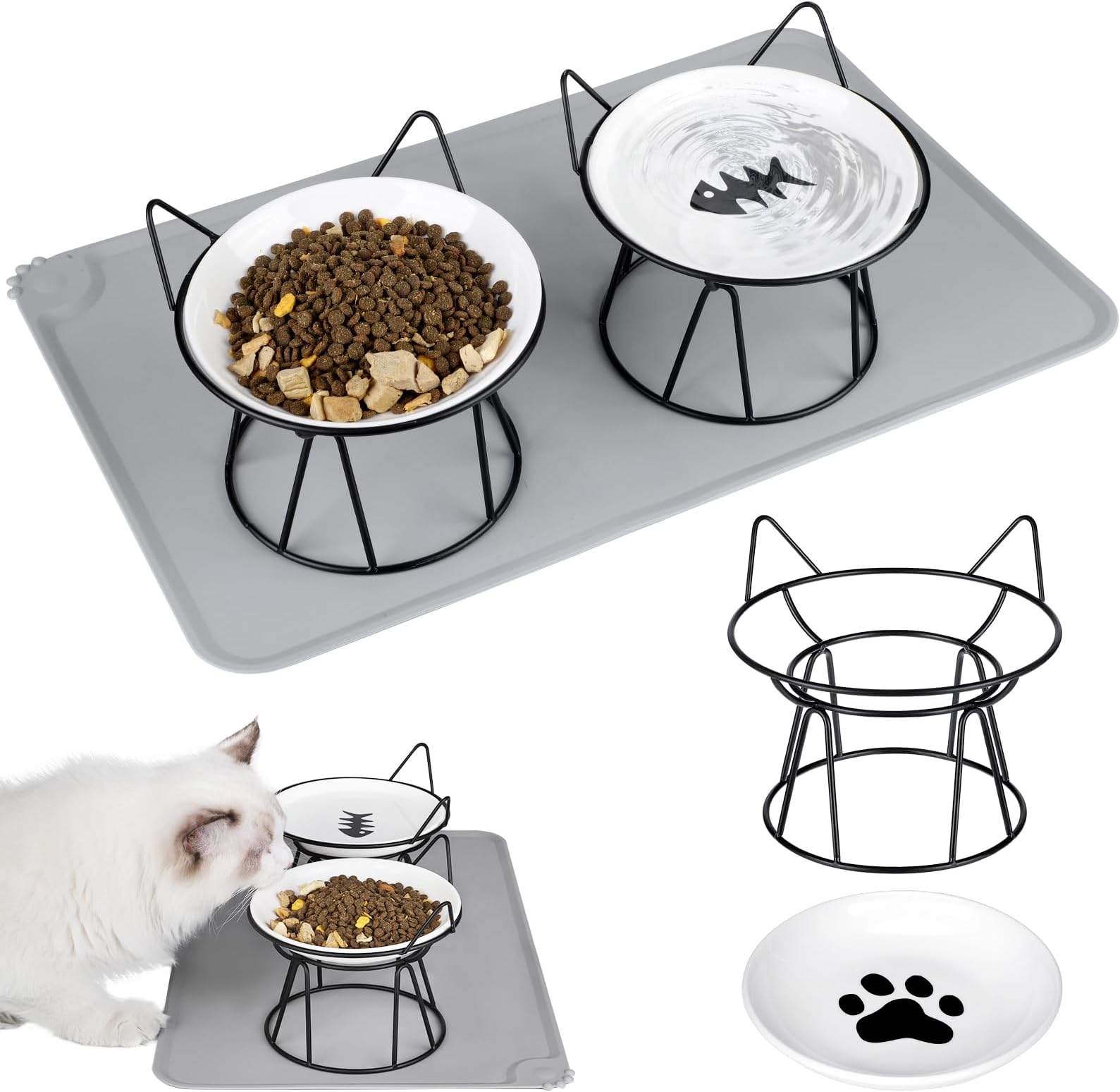 Navaris Tilted Pet Bowls with Stand (Set of 2) Elevated Ceramic Cat