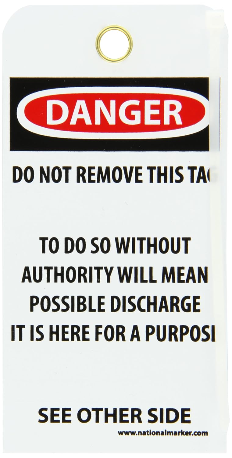 NMC RPT1G Danger - DO NOT Operate Tag - 3 in. x 6 in. Vinyl, Double Sided Danger Tag with Grommet, White/Black Text on Red/White Base