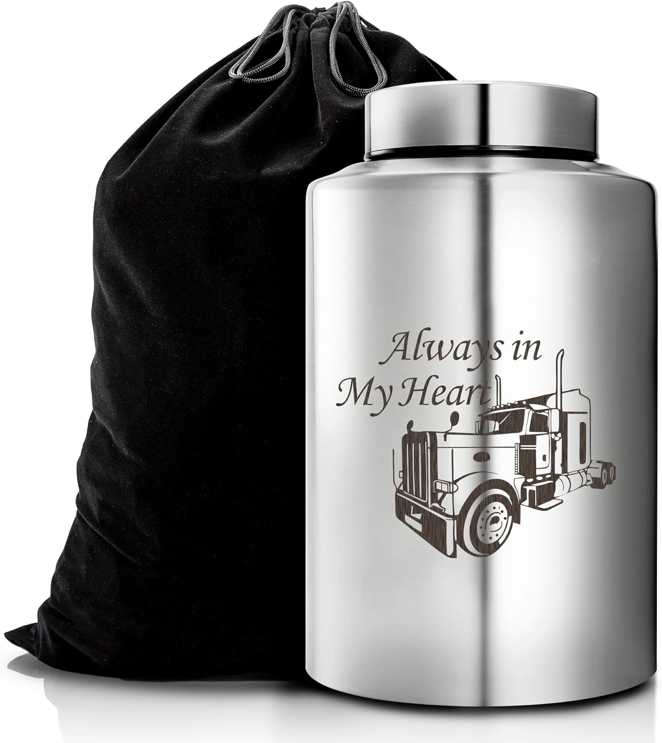 Truck Cremation Urn Large Urns for Human Ashes Always in My Heart Decorative Urn Funeral Urn Memorial Urn Large Keepsake Urn up to 220 lbs (Silver)