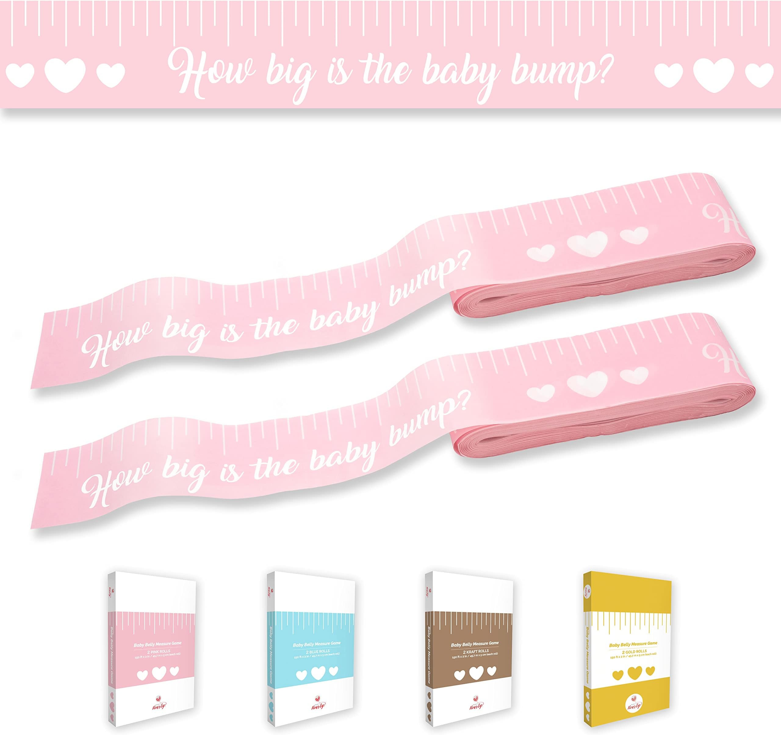 Party Hearty Funny Baby Shower Games for Girl Activities, 2 Rolls, 2 inches x 150 feet, Pink Tummy Measure, Fun & Easy Idea