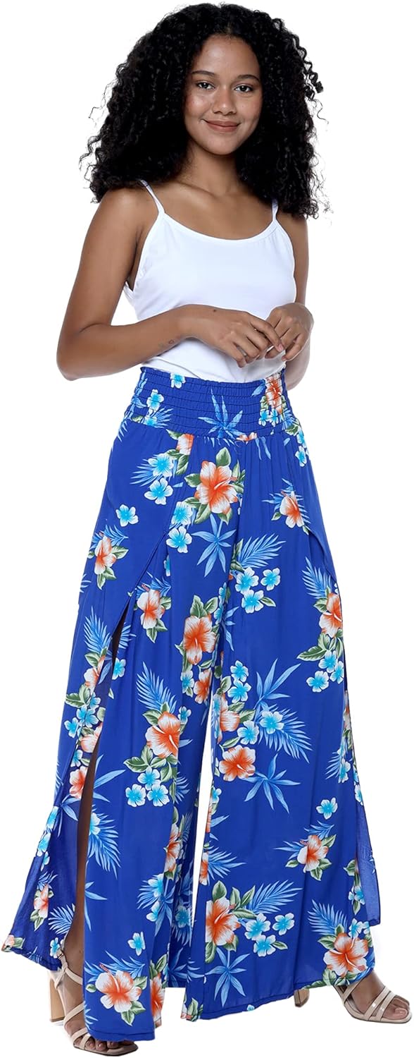 Lady High Slit Wide Leg Pants in Hibiscus