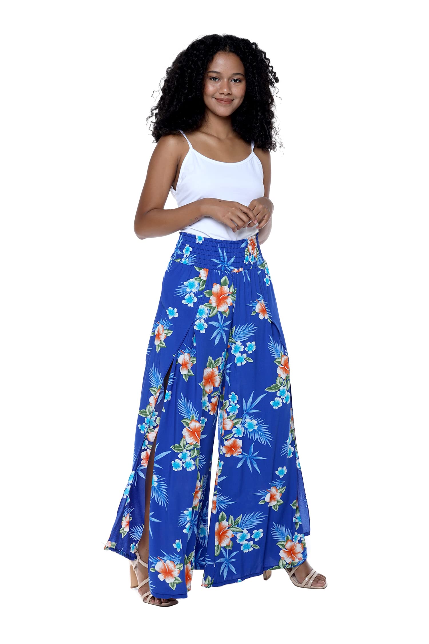 Lady High Slit Wide Leg Pants in Hibiscus