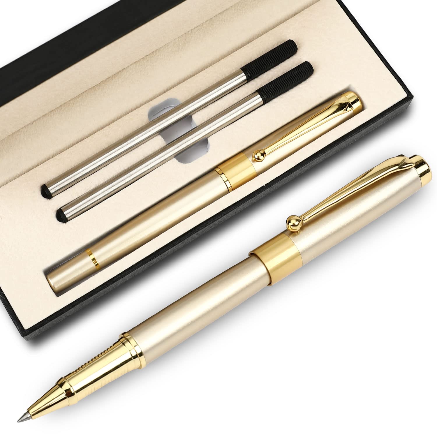 YIVONKA Ballpoint Pen Black Refill,Luxury Ballpoint Line width 0.5mm,Best Ball Pen Gift Set for Men & Women Professional Executive,Office,Nice BallPens Classy Gift Box (Gold)