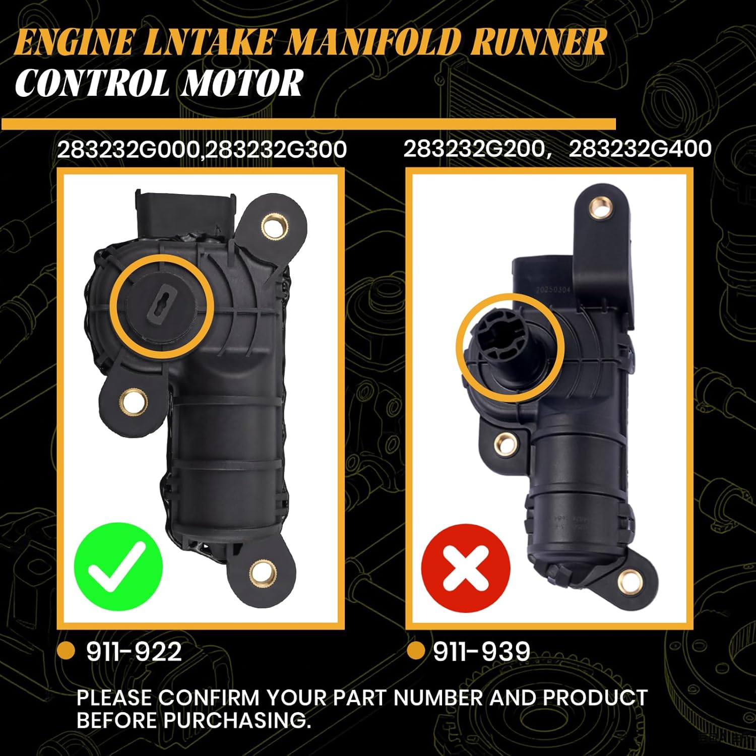 911-922 Engine Intake Manifold Runner Control Motor Compatible with Hyundai Santa FE Sonata Tucson Kia Forte5 Sorento Sportage 2010 2011 2012 2013, Replaces # 28323-2G000 28323-2G300