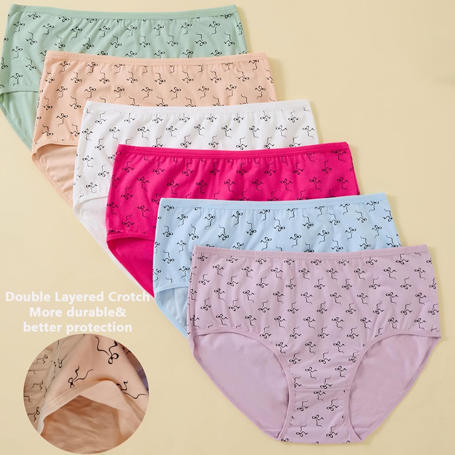 6 Pack Womens Cotton Underwear Ladies Panties Plus Size XL-5XL Mid High Waist Brief Full Coverage Comfort - Image 7