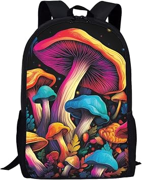 Coloranimal Mushroom Backpack for Teen Boys Girls 17 Inch Large Capacity Laptop Rucksack with Adjustable Shoulder Straps & Smooth Zipper School Backpack for Travel Camping