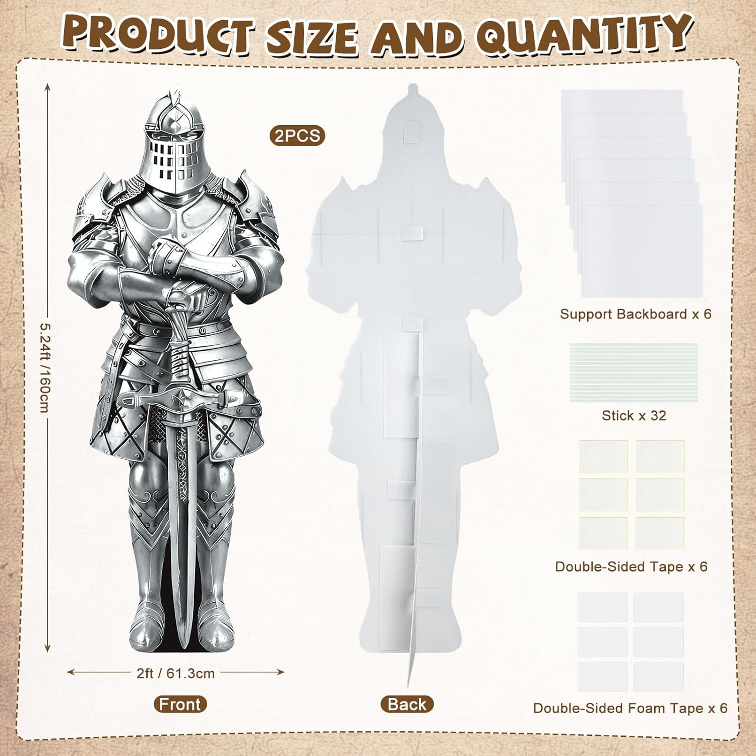 2 PCS Life Size Medieval Knight Cardboard Cutout, Medieval Party Decorations Life Size Suit of Armor Photo Booth Props Backdrops for Medieval Party Renaissance Ancient Knight Castle Decor