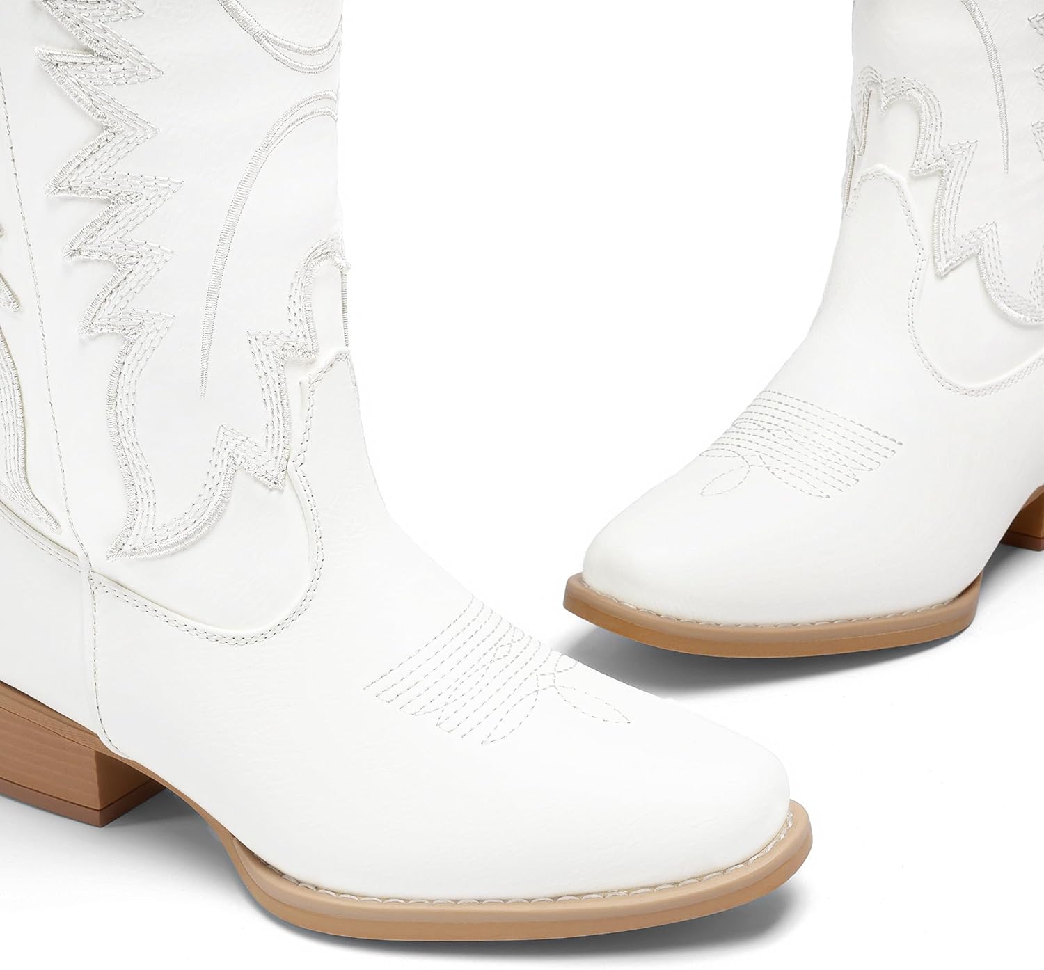 DREAM PAIRS Cowboy Boots for Women Cowgirl Western Mid Calf Boots Snip Toe Embroidered Stitched Low Chunky Heel Pull On Fashion Boots