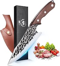 DRAGON RIOT Chef's Knife Professional Knife with Sheath, Viking Kitchen | Meat Knife Extremely Sharp Grill Knife with Wooden Handle for Meat, Vegetables, BBQ and Outdoor Camping, Gifts for Men