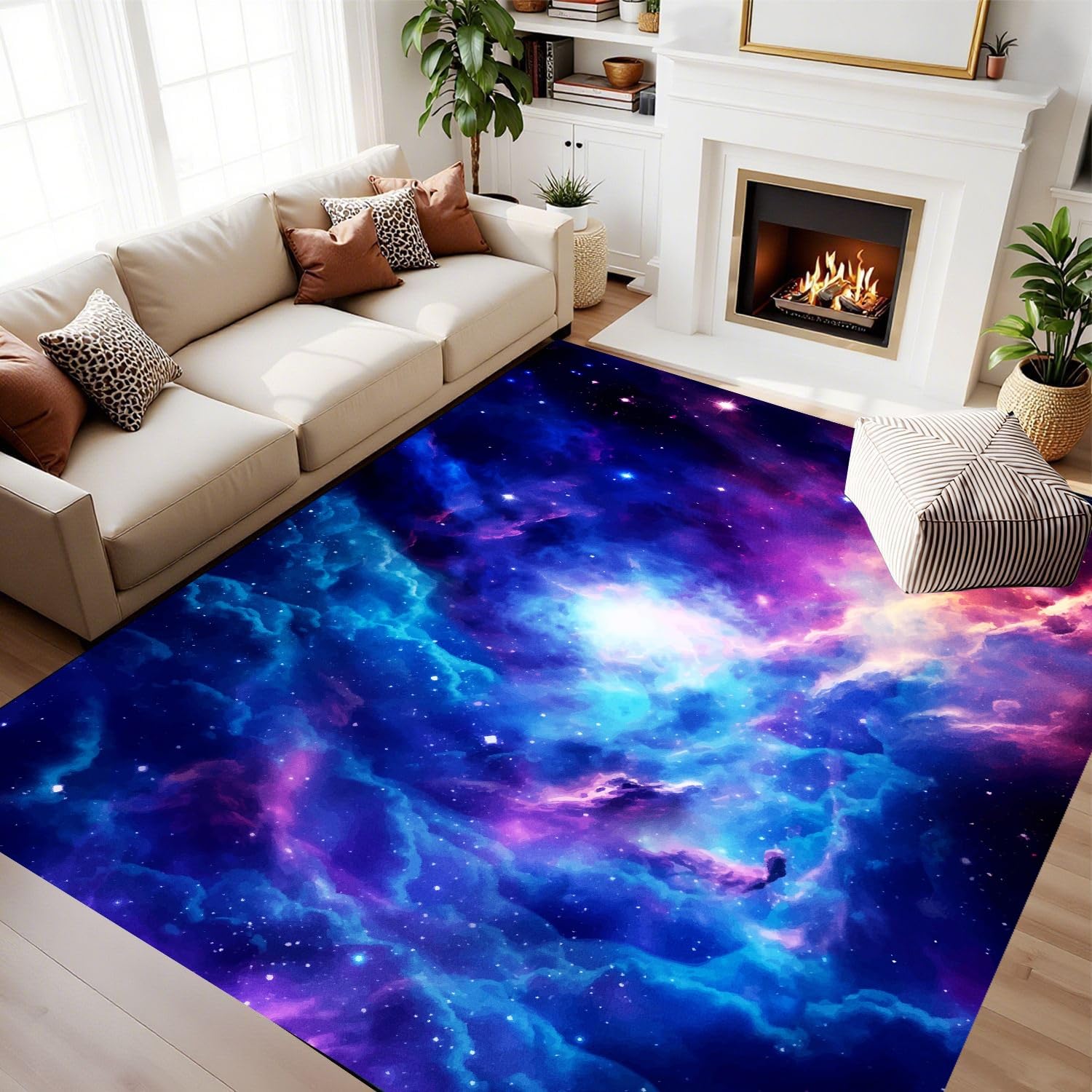 RICAUOU Galaxy Rug, 60x90cm Cool 3D Design Featuring a Sparkling Purple and Blue Cosmic Nebula Carpet, Low-Pile Bedside Decor Rugs for Boys' and Girls' Bedrooms, Non-Slip and Machine Washable