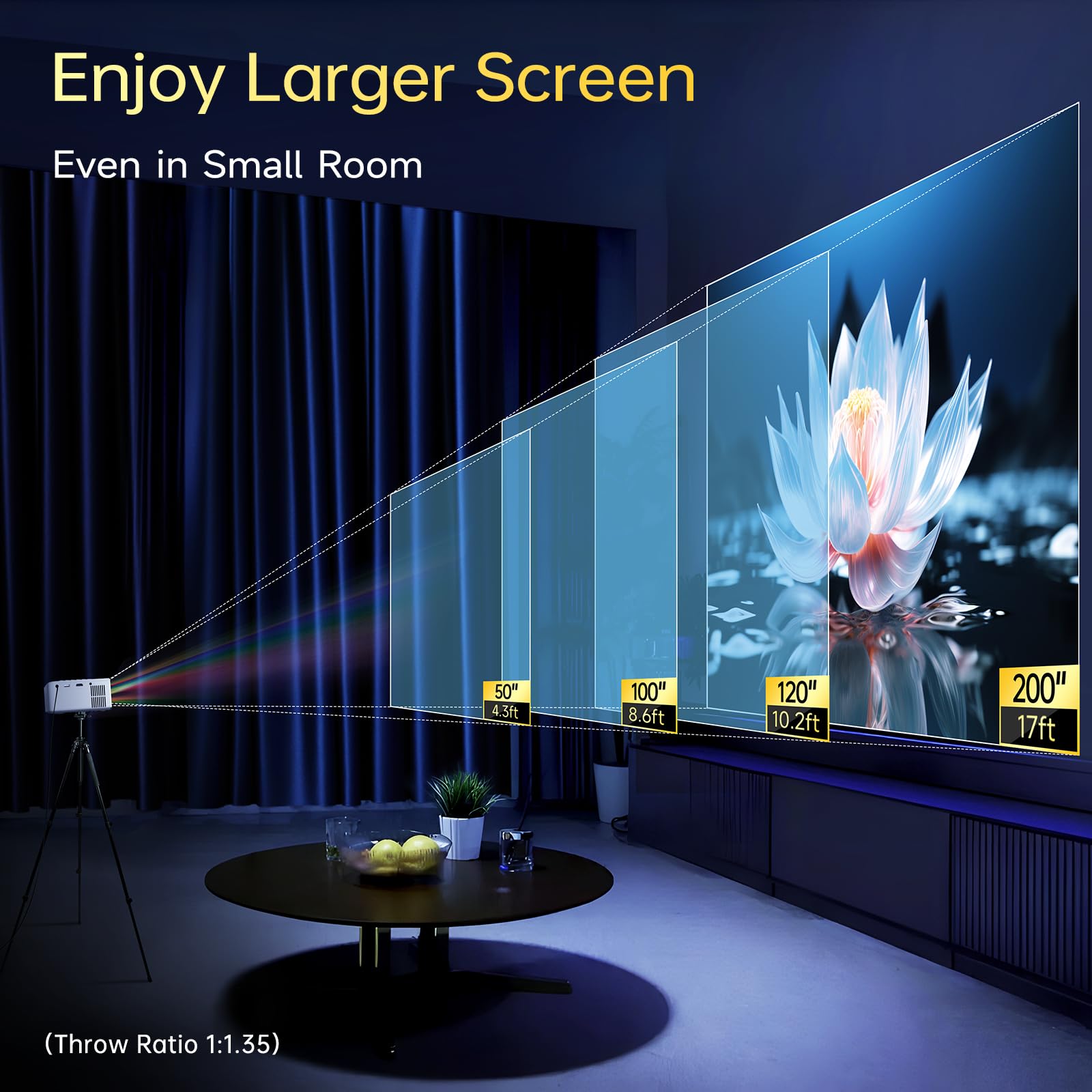 KSAN Mini proiettore con WiFi e Bluetooth, 240 ANSI portatile per uso esterno, proiettore video nativo 1080p compatibile con telefono/chiave TV/PC/PS5