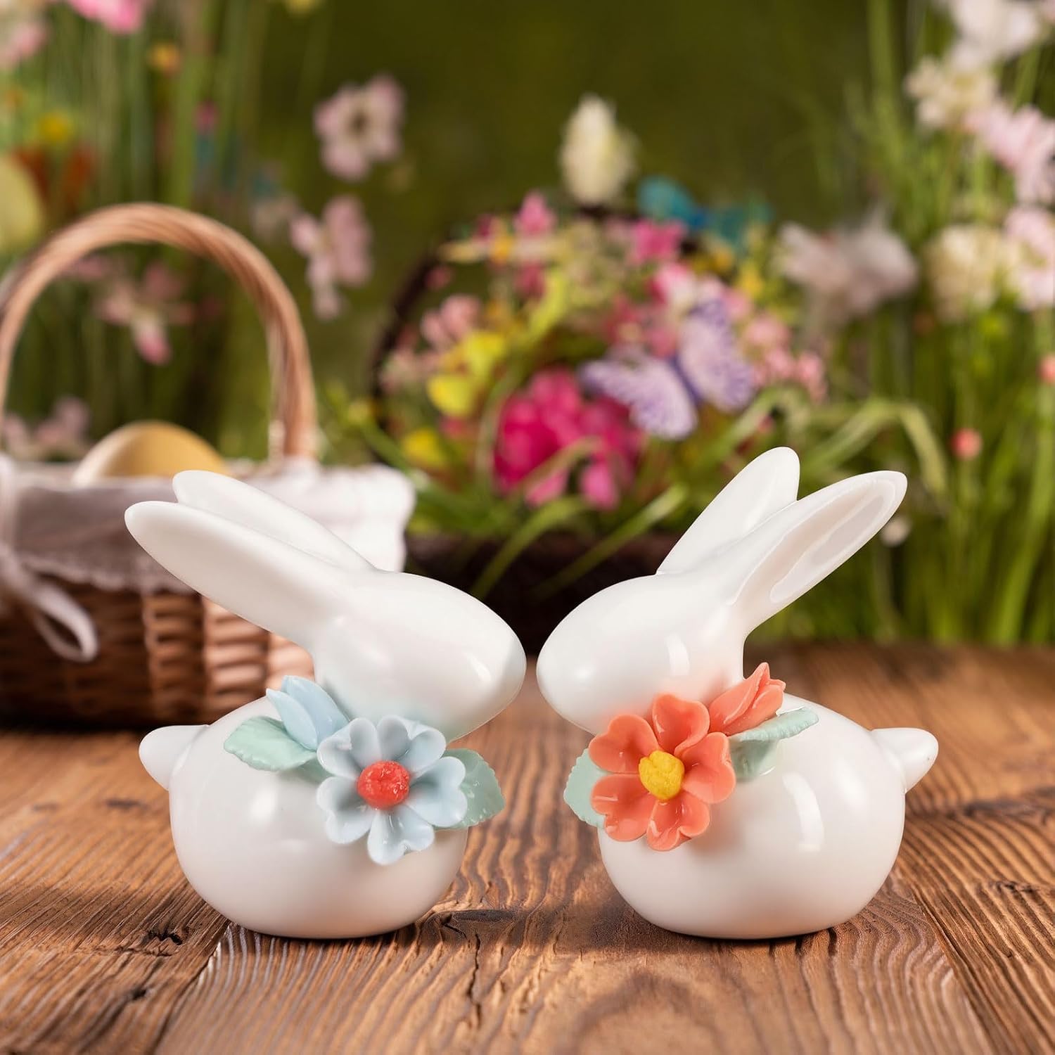 Amyhill 4 Pcs Bunny Figurine Decorations Mini Ceramic Rabbit Figurines Cute Porcelain Bunny Decor Spring Rabbit Ornament with Flowers for Summer Tabletop Centerpiece Office Room Home Decor image 5