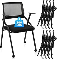 CLATINA Stackable Foldable Conference Chairs with Wheels & Lumbar Support - 8 Pack Black Padded Office Chairs for Training Rooms