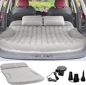 KMZ SUV Air Mattress with Pump and Pillows - Double-Sided Flocking Travel Camping Bed for SUV Trunk and Rear Seat