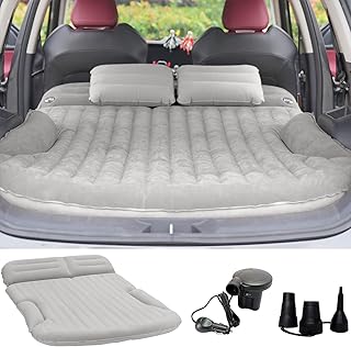 SUV Air Mattress Thickened and Double-Sided Flocking Travel Camping Bed with 2 Pillows & Pump Dedicated Mobile Cushion Inflatable Bed for SUV Trunk and Rear Seat (Light Gray)