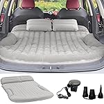 KMZ SUV Air Mattress Thickened and Double-Sided Flocking Travel Camping Bed with 2 Pillows & Electric Pump Dedicated Mobile Cushion Inflatable Bed for SUV Trunk and Rear Seat (Light Gray)