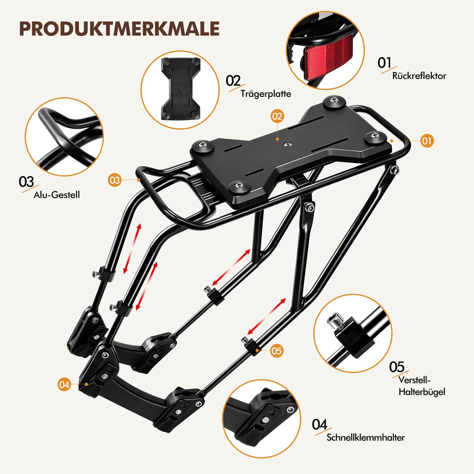 Mimoke Fahrrad Gepäckträger mit Schnellspanner Gepäckträgerplatte Gepäckträger geeignet für die meisten Fahrräder, verstellbar, schnelle Montage, Fahrradkorbträger