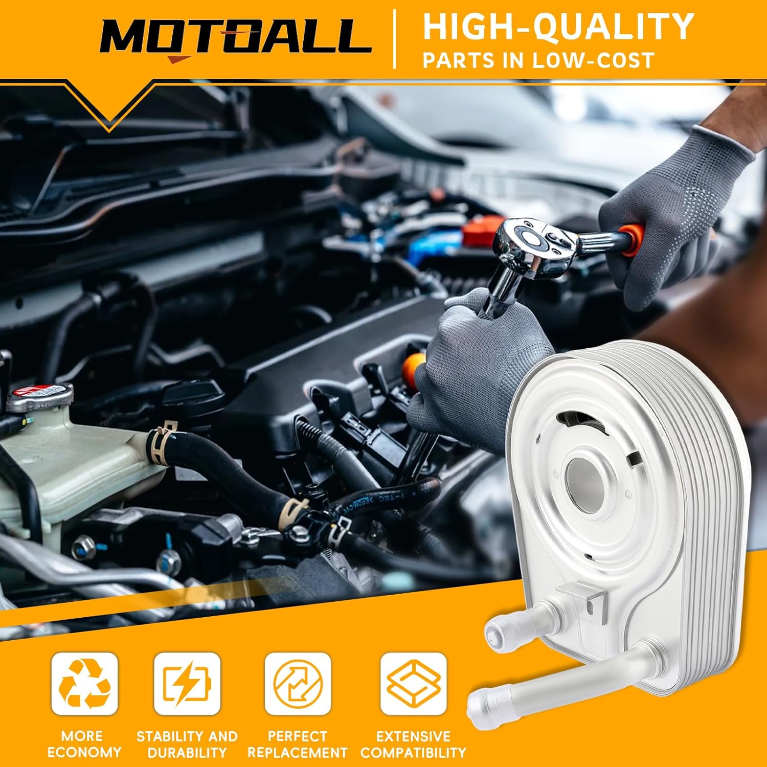 MOTOALL New Engine Oil Cooler 264102B740 for 2014-2020 Hyundai Kia 1.6L Turbo