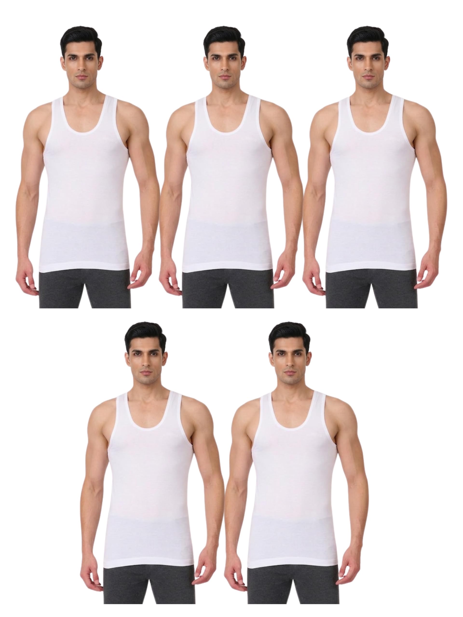 prakasam cotton Men's Combed Cotton Round Neck Sleeveless White Vest with Extended Length for Easy Tuck (Gold) Pack of 5-picture-35