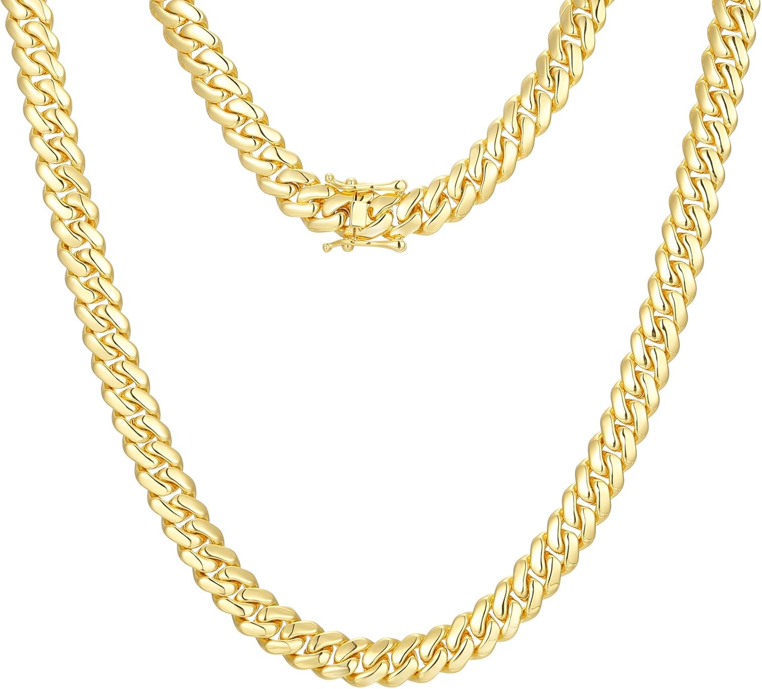 Ucciyo Cuban Link Chain For Men 18k Gold Plated Solid Silver/Gold Chain Men Necklace 10MM/12MM/14MM/16MM Thick Miami Cuban Chain Necklace No Tarnish& Durable Hip Hop Jewelry