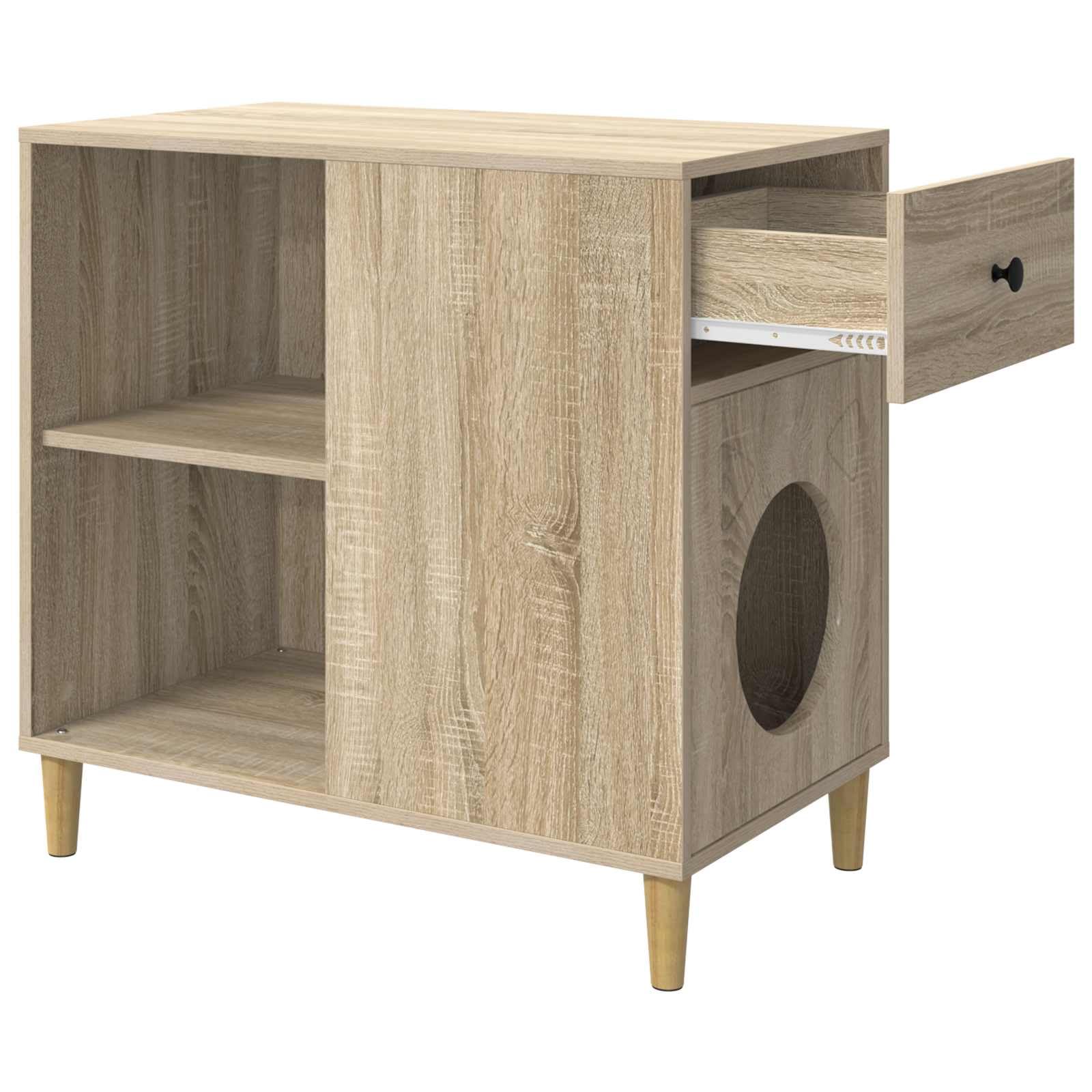 Katzenhaus Sonoma aus Holzwerkstoff 72 x 42,5 x 70 cm Robustes Katzenmöbel mit Kratzbaum, Kletterbaum, Kratztonne, Kratzbrett, Sisal für Wohnzimmer, Innenbereich, komfortable Liegefläche
