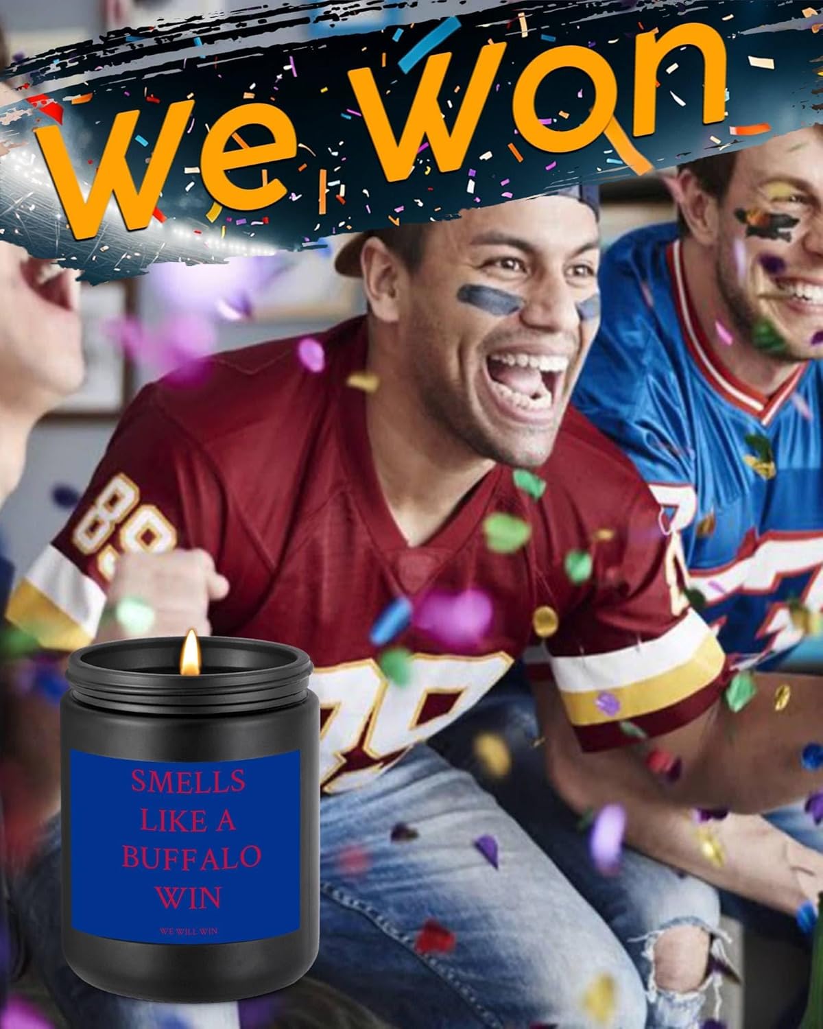 Smells Like A Buffalo Win Scented Candle Football Themed Merch Fan Shop Men Women Sport Stuff Gear Decor Bills Team Accessories Bf Boyfriend Naughty Weird Novelty Cool Special Present Funny Gift - Image 5