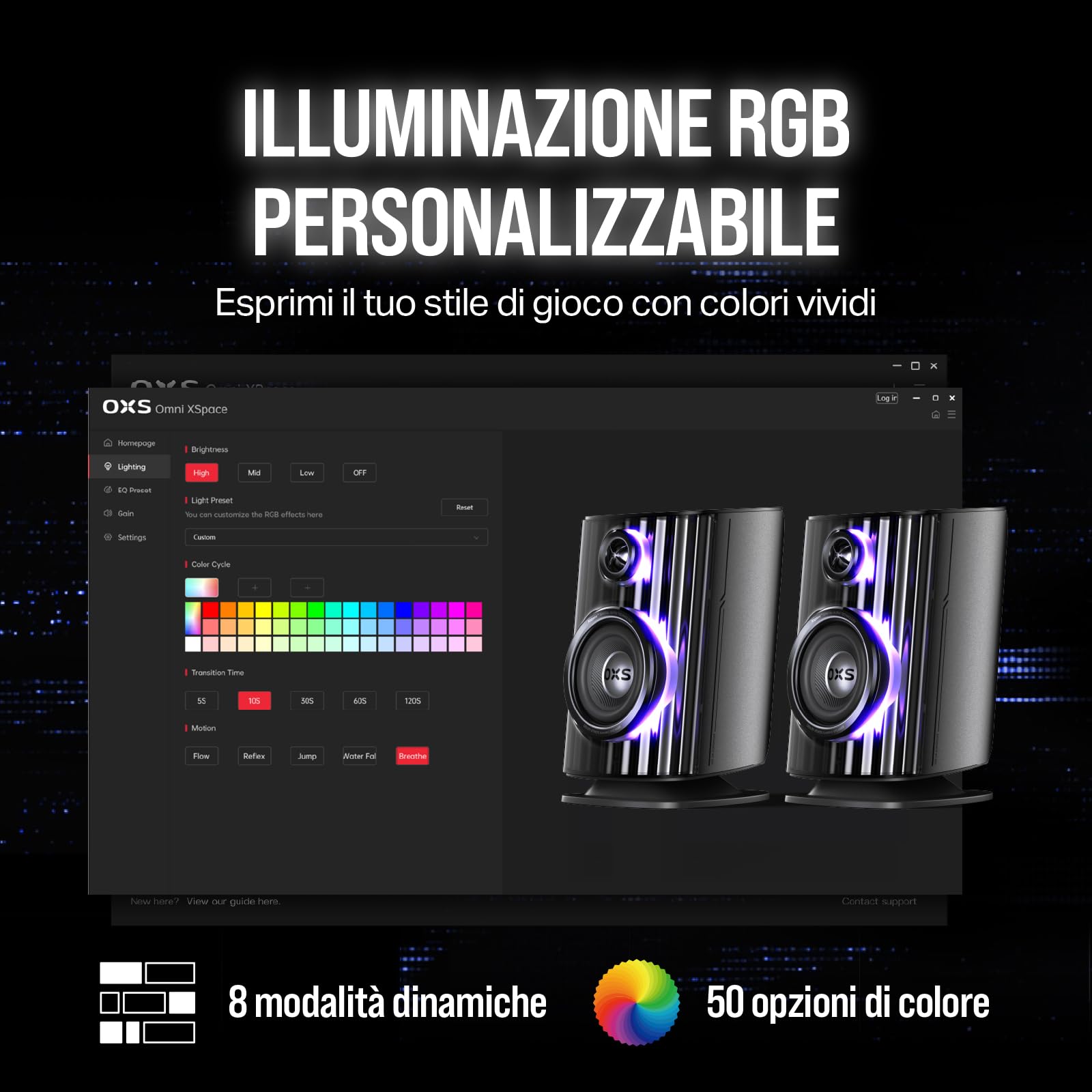 OXS Thunder Duo Altoparlante da Gaming 3.1.2 con Dolby Atmos, Audio Hi-Fi di Livello Studio, RGB Dinamico, Modalità EQ Multiple, Controllo APP, HDMI 2.1, USB-C, Bluetooth, per PC e Console di Gioco