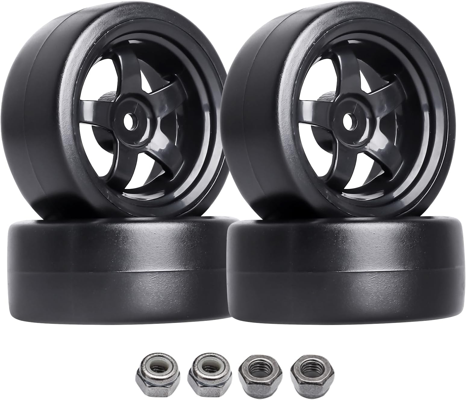 Hobbypark 12mm Hex 1/10 RC Drift Tires Hard Plastic and Wheels for Tamiya HPI Traxxas Kyosho Redcat HSP 1:10 Scale RC Drift Car Drifting (Set of 4)