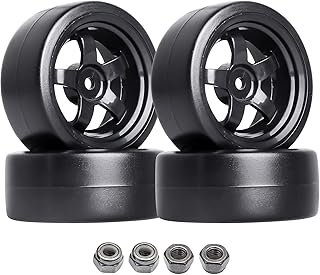 Hobbypark 12mm Hex 1/10 RC Drift Tires Hard Plastic and Wheels for Tamiya HPI Traxxas Kyosho Redcat HSP 1:10 Scale RC Drift Car Drifting (Set of 4)