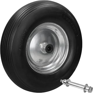 ECD Germany Schubkarrenrad aus pannensicherem PU Vollgummi, Ersatzrad Gummirad mit Achse, 4.80/4.00-8, Durchmesser 390 mm, Schwarz, 200kg, Reifen mit Stahlfelge, Rad Reifen für Schubkarre Gartenkarren