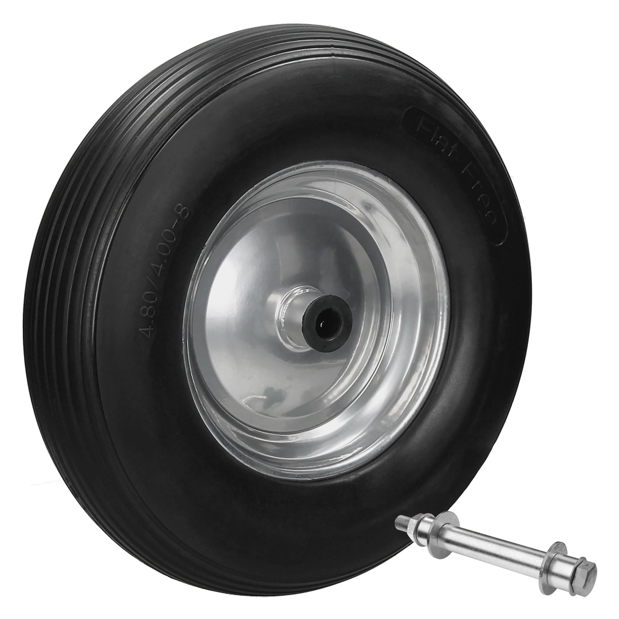 ECD Germany Schubkarrenrad mit Achse – 4.80/4.00-8, Vollgummi, pannensicher