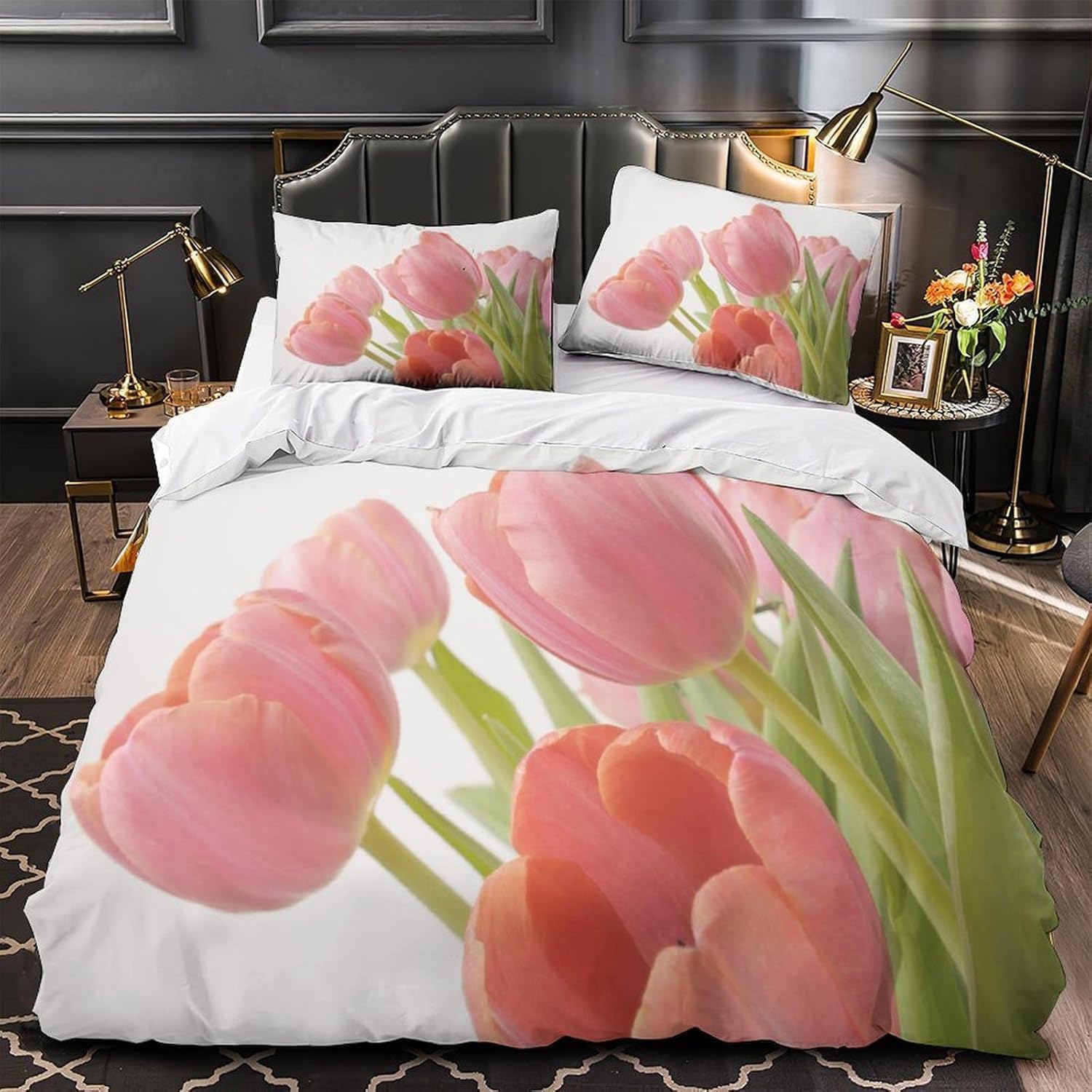 Housse de Couette Belles Fleurs Anti-Plis Parure Lit Double Microfibre k.6095
