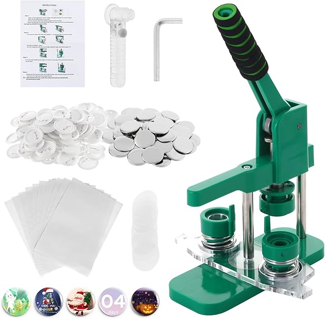 Dyna-Living Button Badge Maker Machine 25mm (0.98in) with Absorbable Mold DIY Pin Button Maker Press Machine Badge Punch Press with 100pcs Button Parts