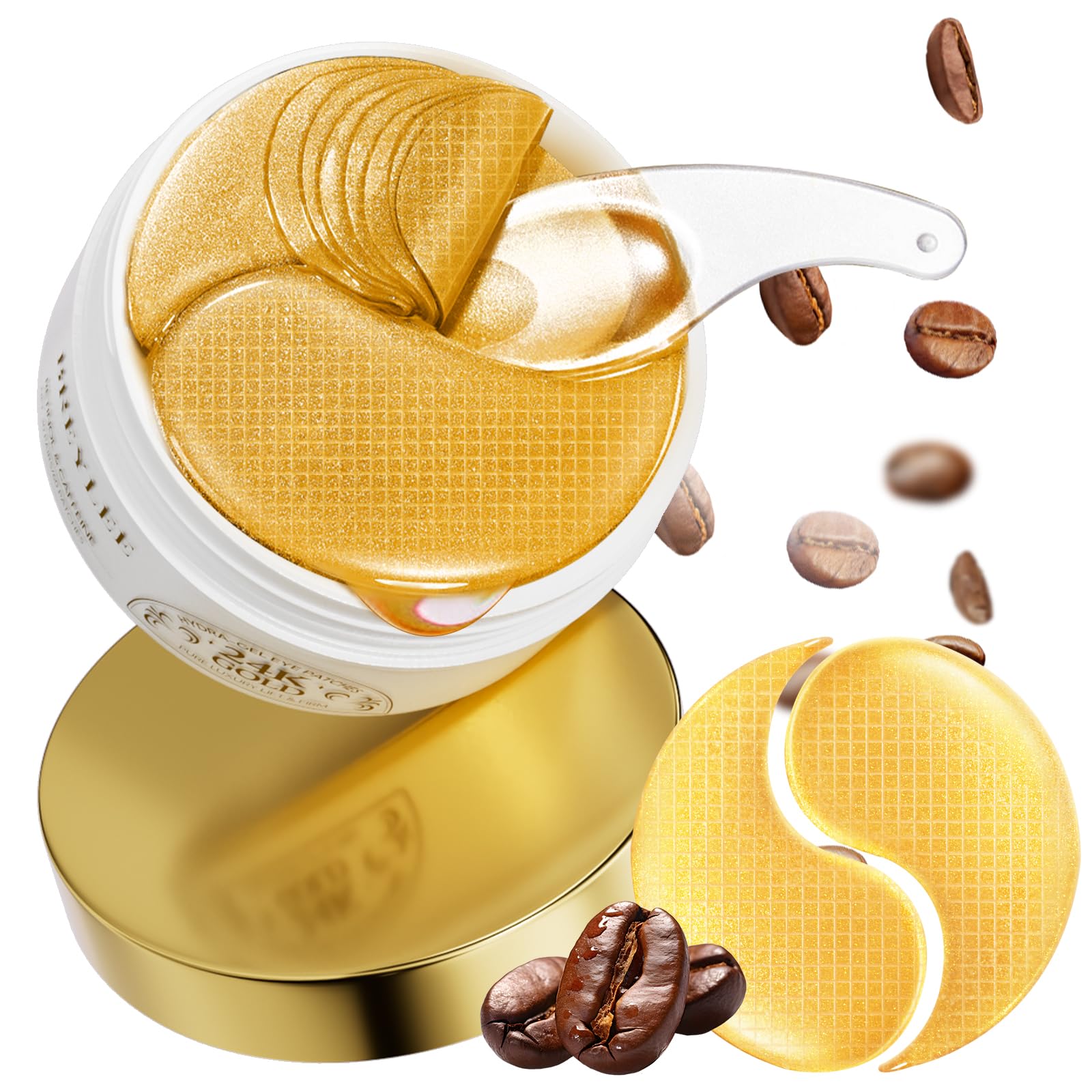 BREYLEE 24K Gold Eye Masks - 60 Pcs, Retinol & Caffeine Under Eye Patches for Reduce Fine Lines & Wrinkles, Puffy Eyes and Dark Circles Treatments, Improve and Firm Eye Skin