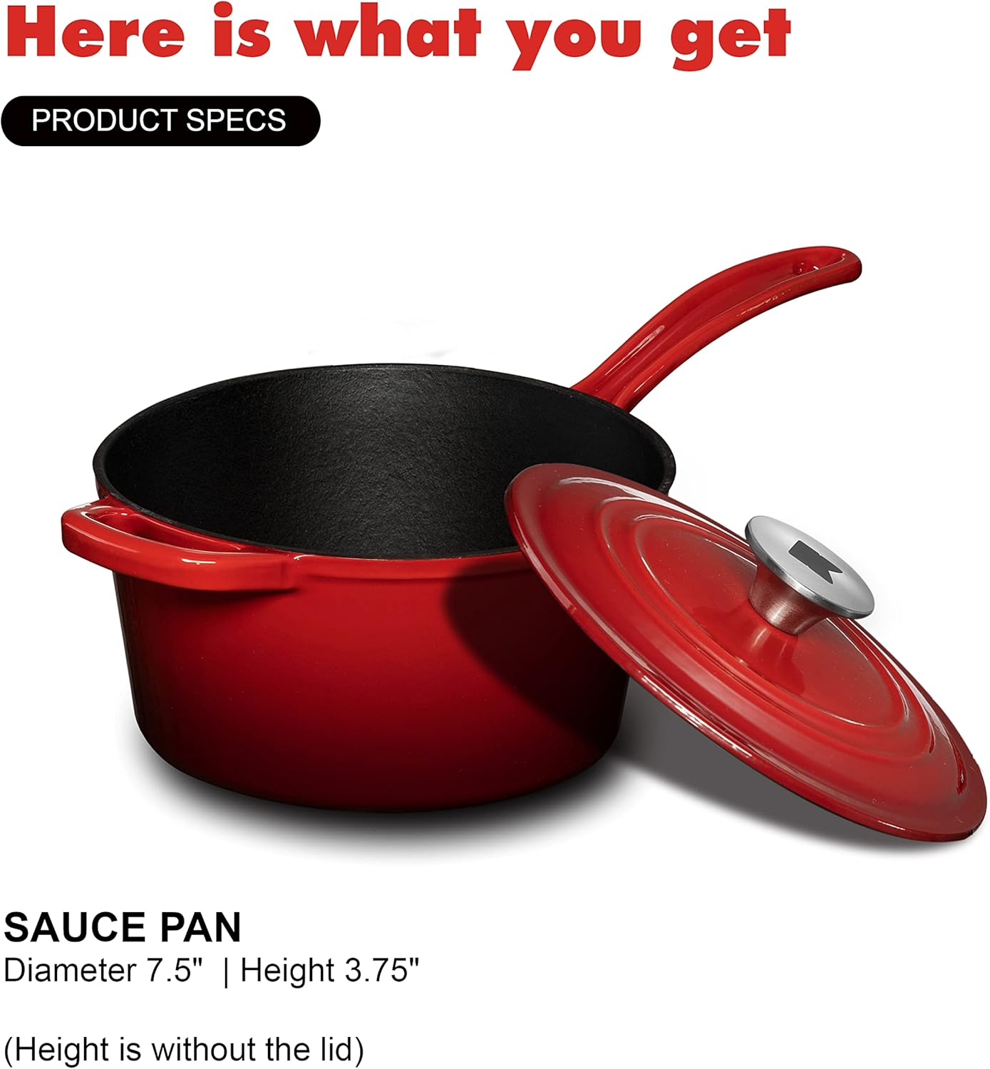 Enameled Cast Iron Saucepan Set for Professional & Home Use - 2.4 Quart - Heavy Duty Non-Stick Saucepan with Lid for Induction Gas Stoves & All Cooktops (Red)