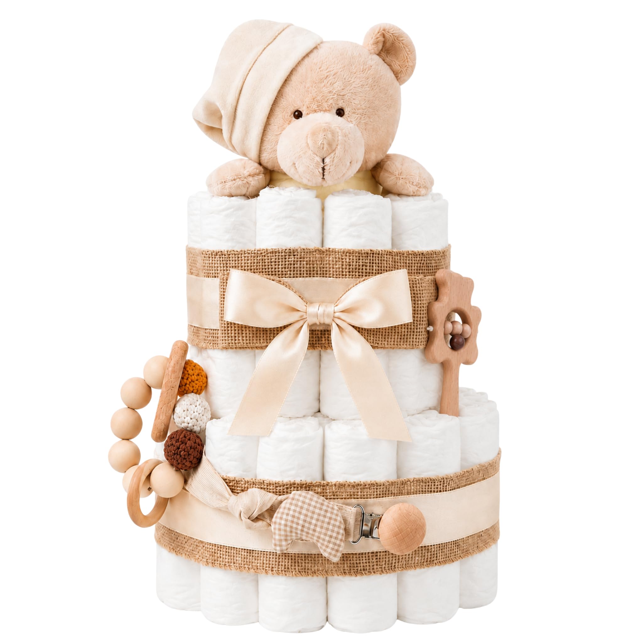 Tarta de Pañales DODOT | Pastel de Pañales para Bebés | Regalo Original para Recién Nacido | Regalo para Bebé Unisex | Modelo Beige Bear – MyLittleBabies