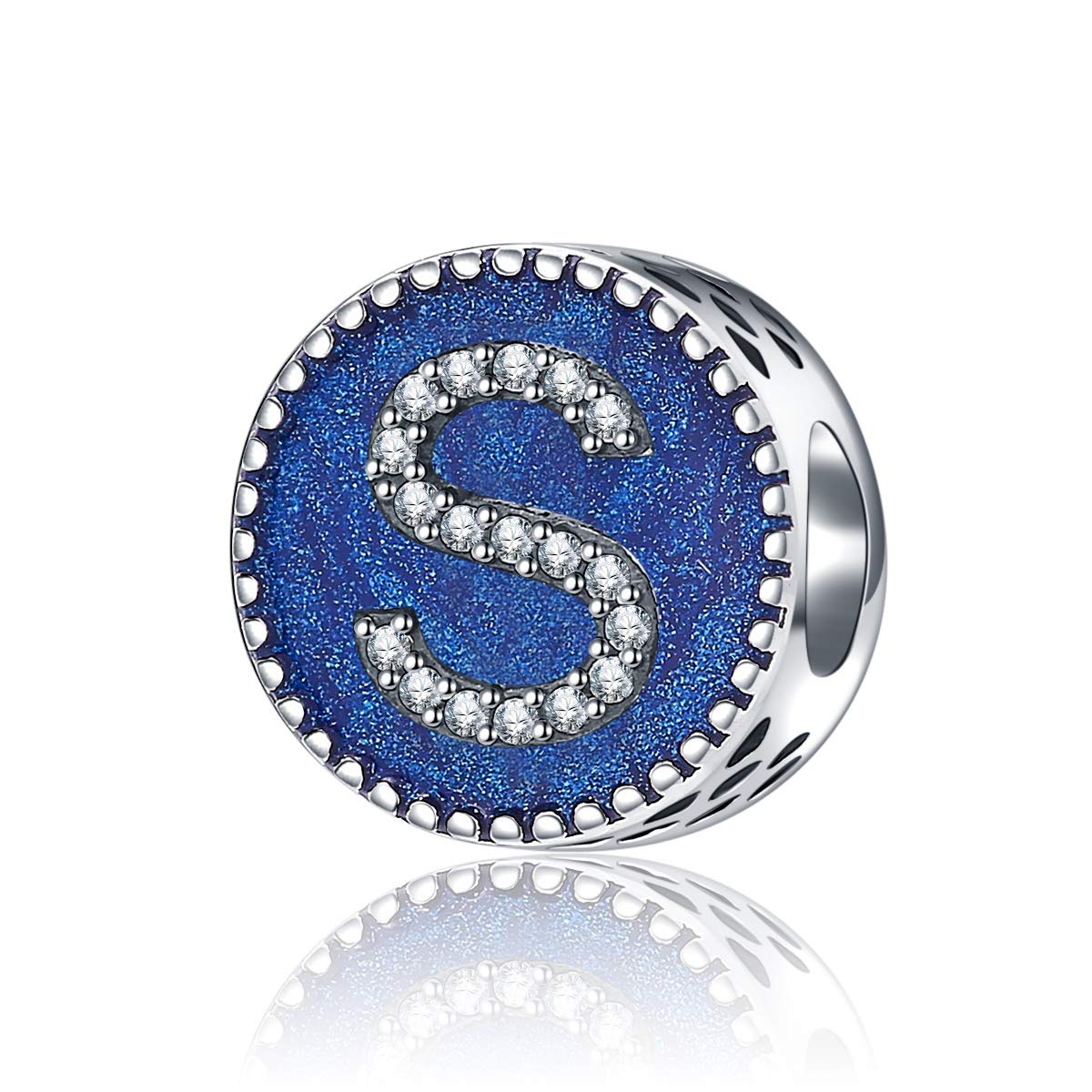 HoobeadsChristmas Letter Charms Initial A-Z Alphabet Beads 925 Sterling Silver Blue Enamel Charm