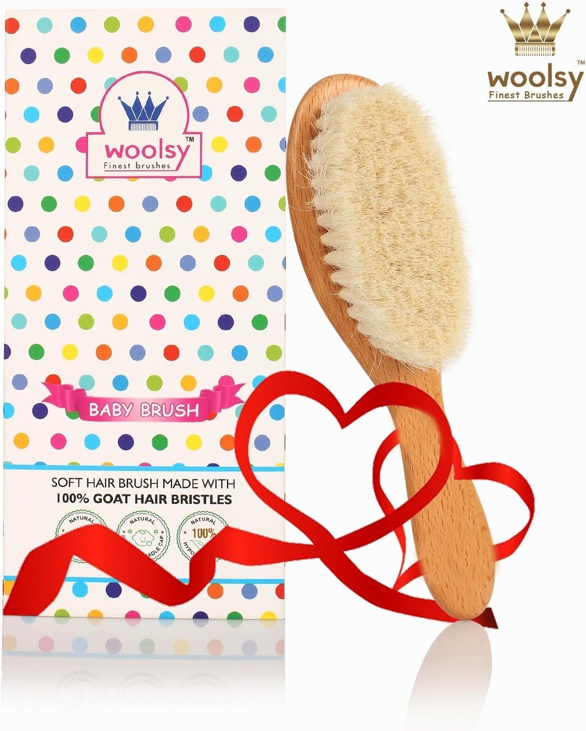 Woolsy 100% Natural Baby Hair Brush ~ Contains Ultrasoft Real Goat Bristles w/Pure Beech Wood Handle ~ Helps to Prevent Cradle Cap ~ for New Born & Toddlers ~ Finest Quality Guaranteed