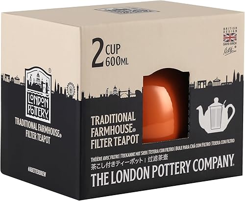Miniatura 5 de London Pottery Tetera Farmhouse con infusor, cerámica, naranja, 2 tazas (20.3 fl oz)
