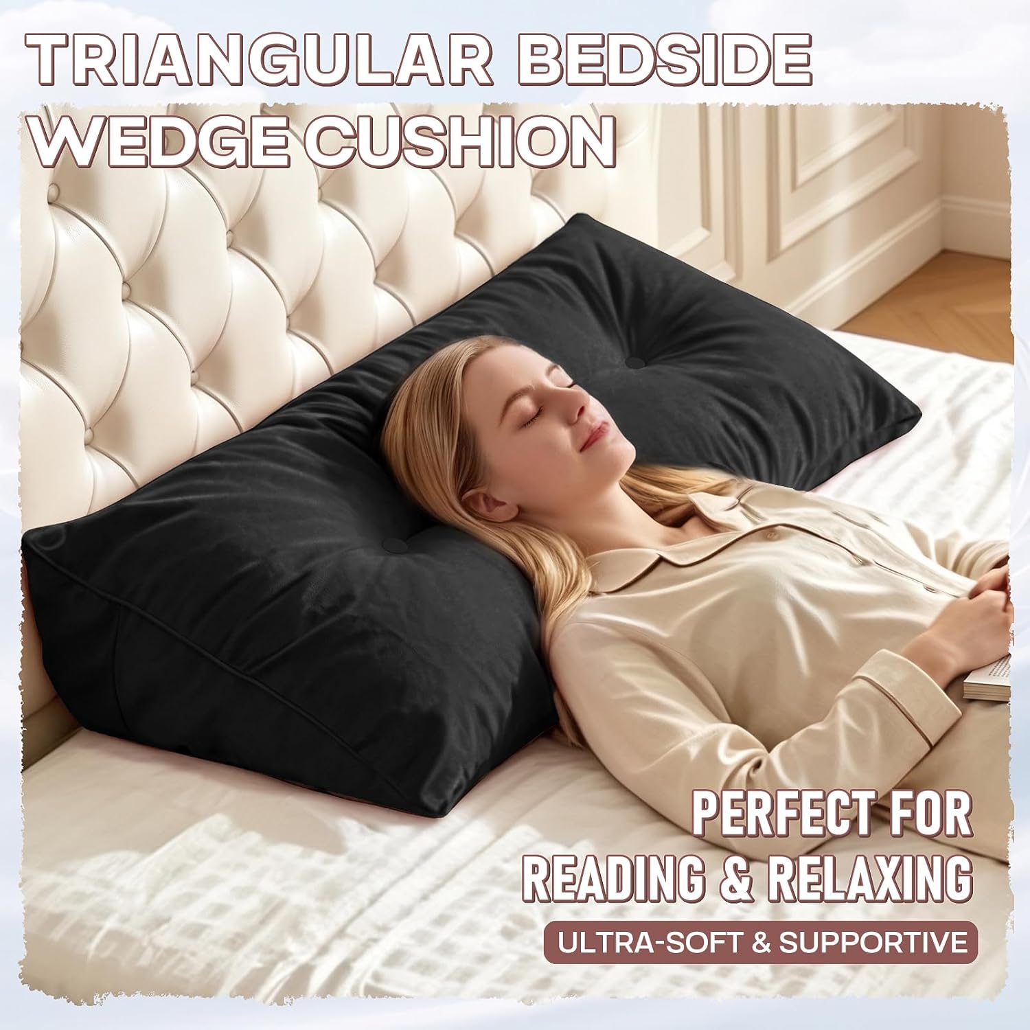 Wedge Headboard Pillow for Back Support, Removable Cover