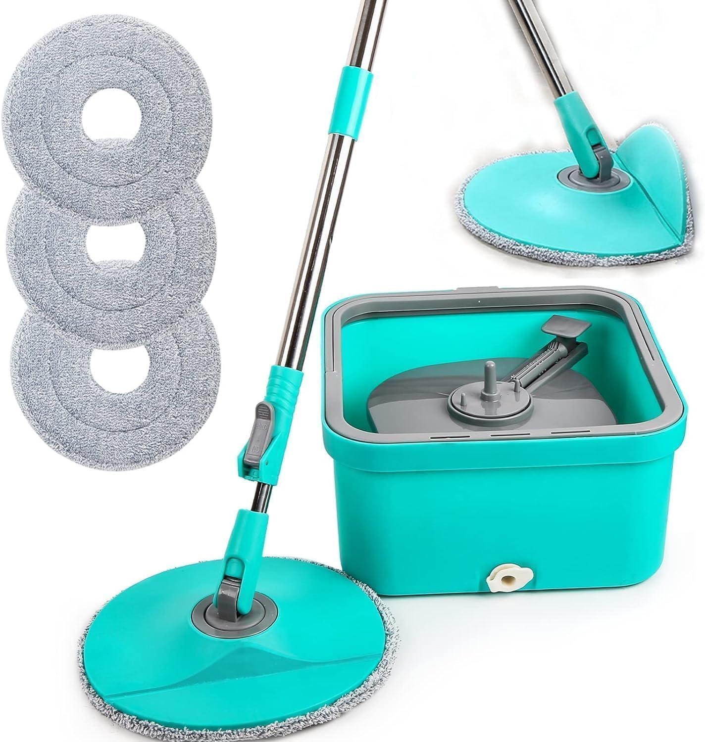 Econo Ae Spin Mop and Bucket Set with Separate Clean and Dirty Water, Self Cleaning Dry Wet Floor Mop with 2 Washable and Reusable Pad, Mop Bucket with Wringer.