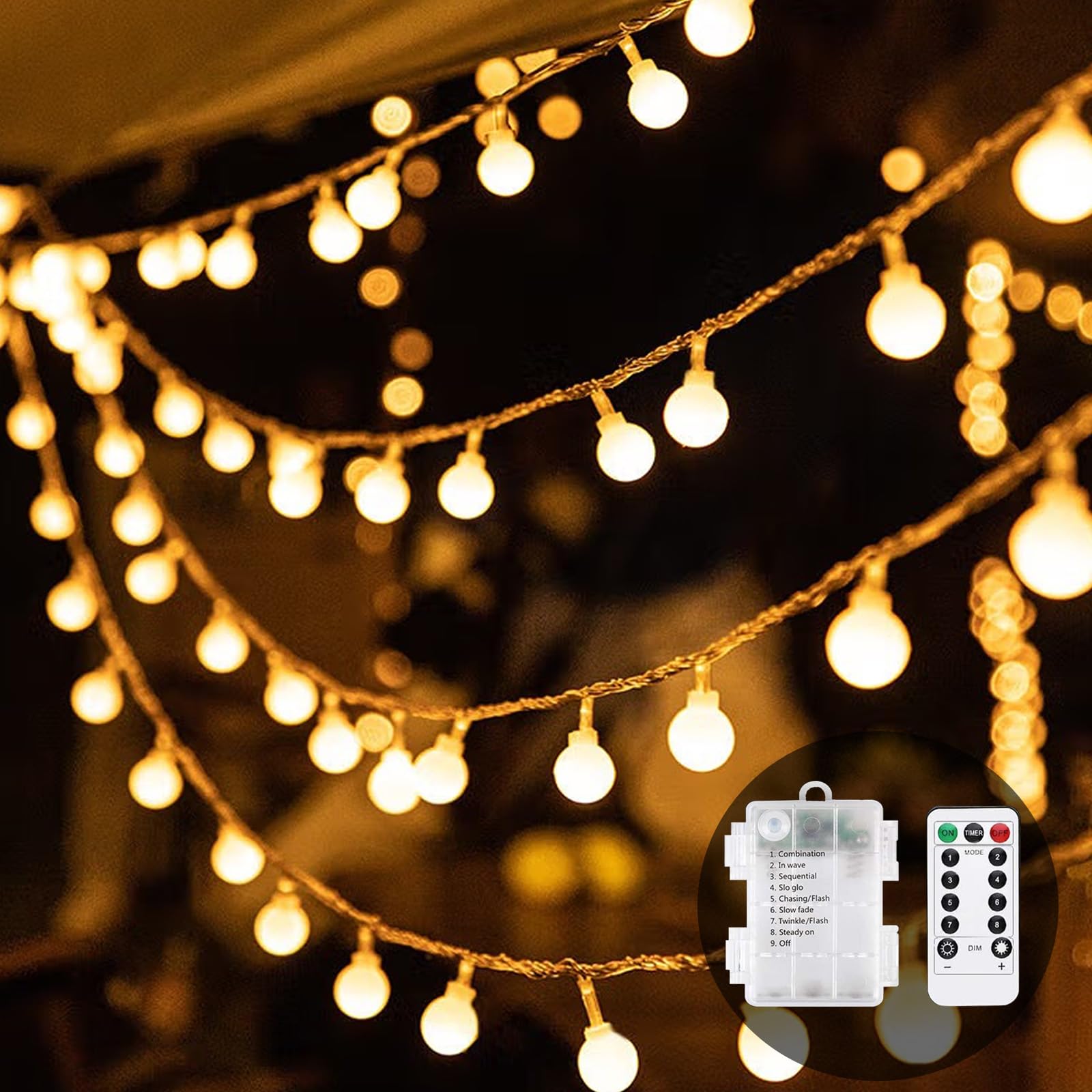 Oreunik Battery Operated Fairy Lights,60 LED 30FT Waterproof String Lights,8 Lighting Mode Christmas Decorations Lights for Bedroom,Indoor Outdoor,Birthday,Party,Christmas Tree Decorations(Warm)