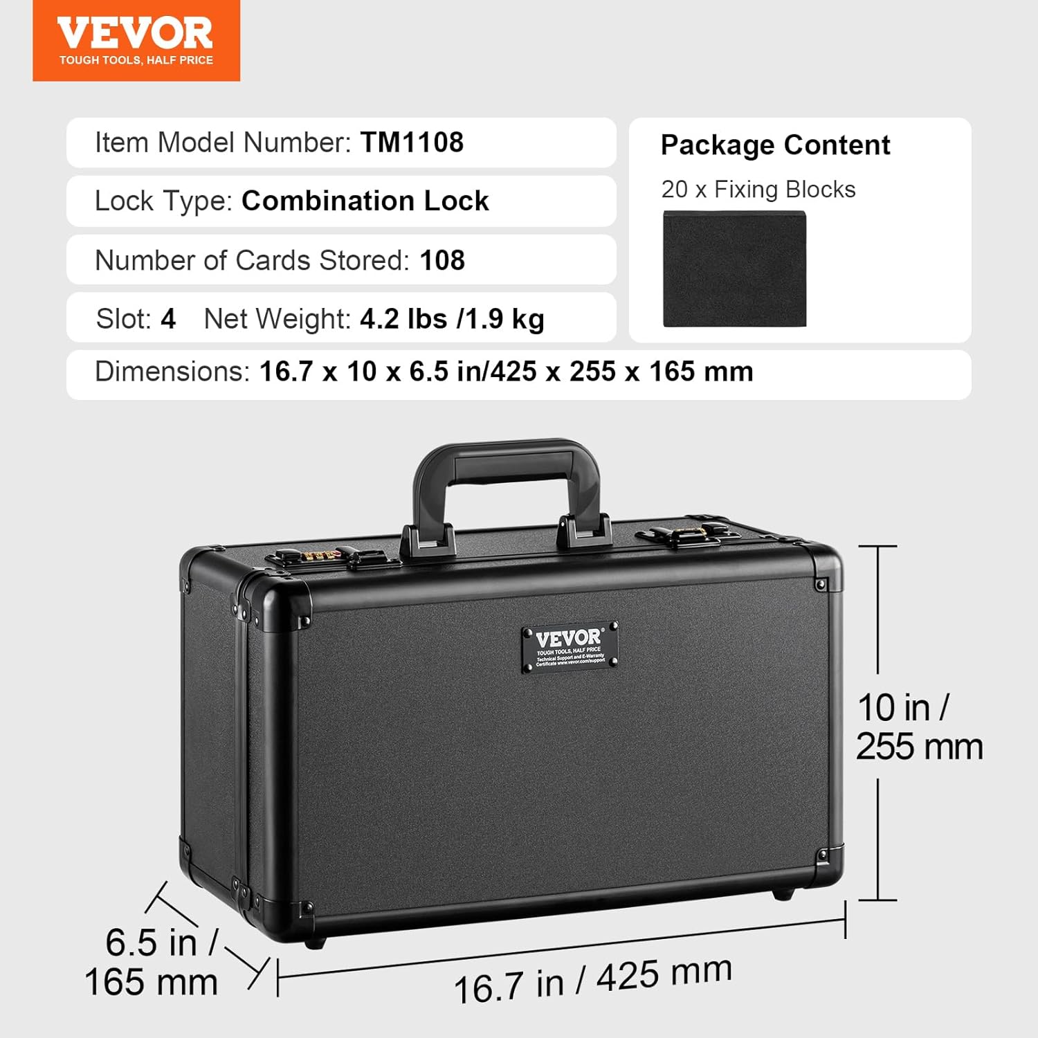 VEVOR Card Storage Box - 4 Slot Case with Coded Lock, Foam Dividers, Holds 76 BGS or 84 SGC Cards