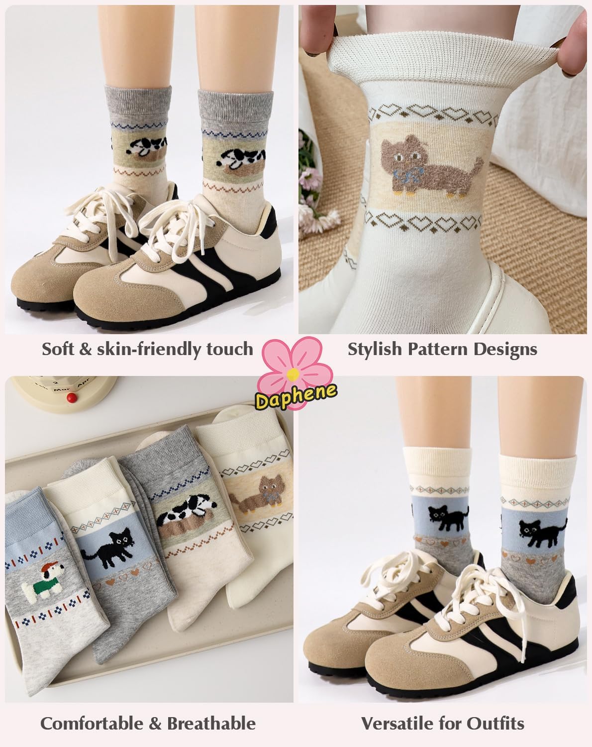 Daphene Womens Cute Socks All Season | Premium Combed Cotton Breathable Soft | Cartoon Animal Patterns | Cozy Holiday Gifts - Image 4