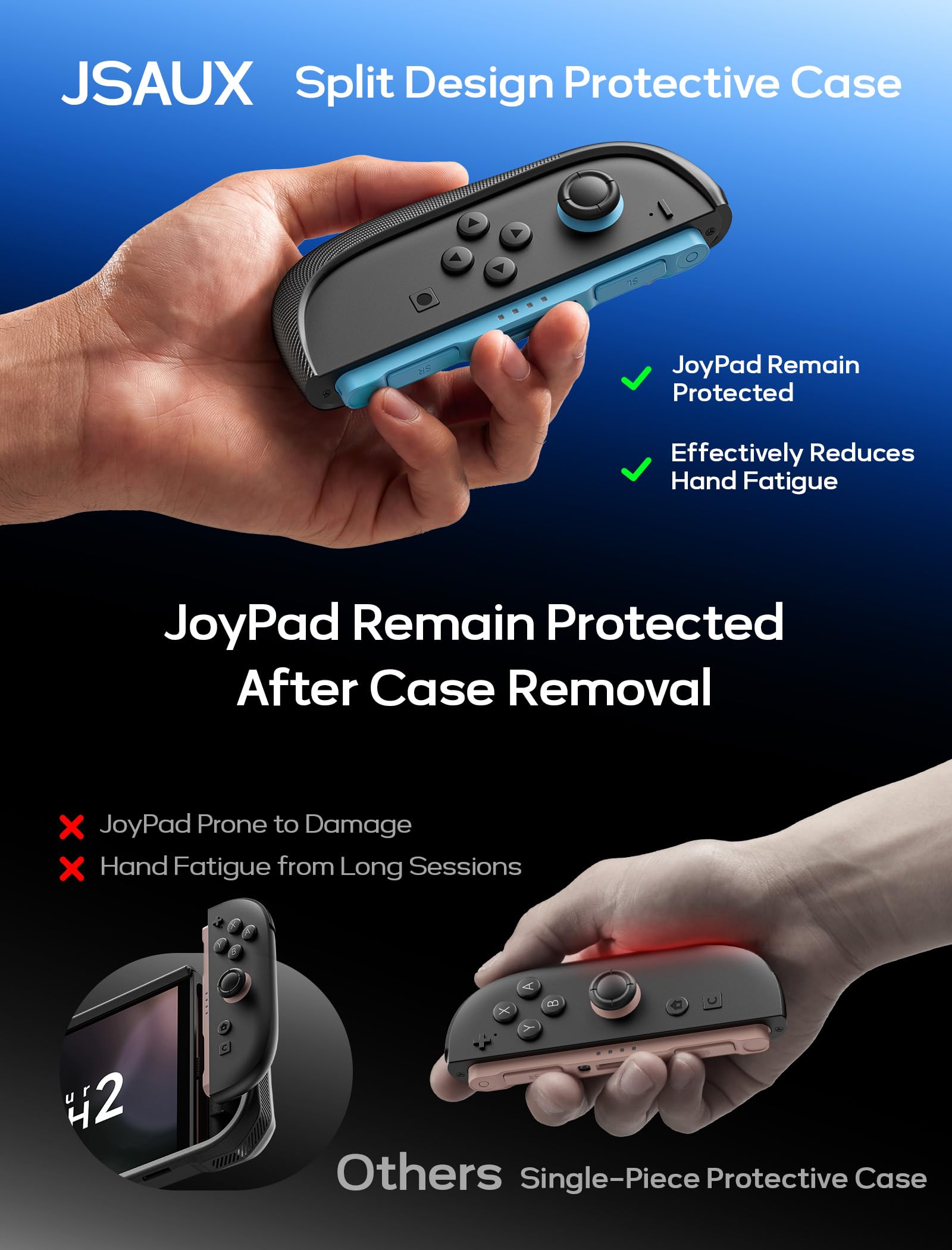 JSAUX Coque de Protection Séparée pour Switch 2, Cadre Central en TPU et Couvercle en PC, Prise Antidérapante Ergonomique, Rangement pour 10 Cartes de Jeu, Compatible avec le Support – PC0114
