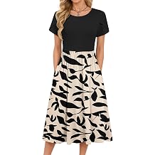 MOLERANI Damen Sommerkleider - Kurzarm Rundhals Midikleid Knielang Freizeitkleider Lose A-Linie Kleider mit Tasche